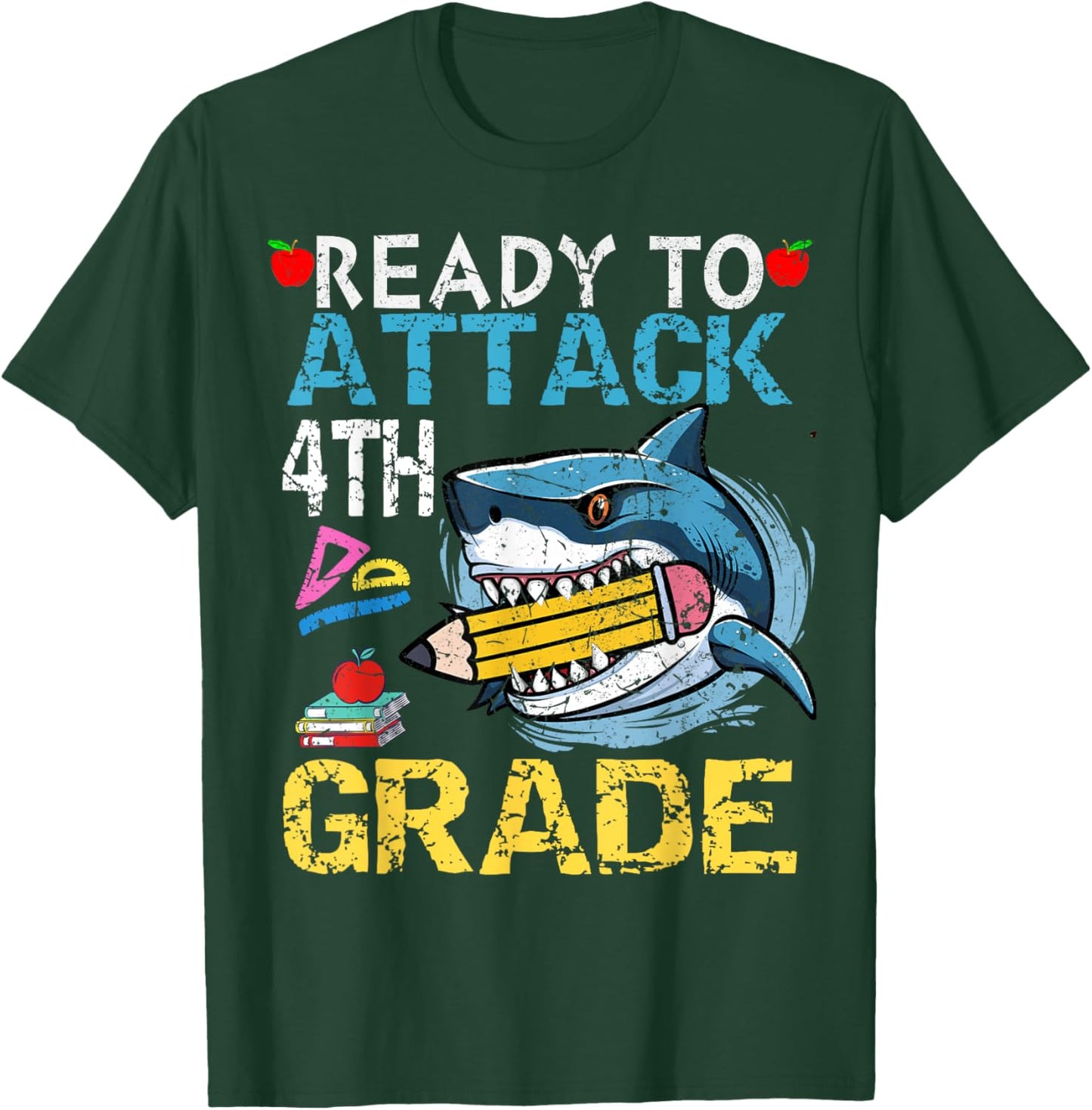 Ready To Attack 4th Grade Funny Shark 4th First Day School T-Shirt - T-Shirt | Forest