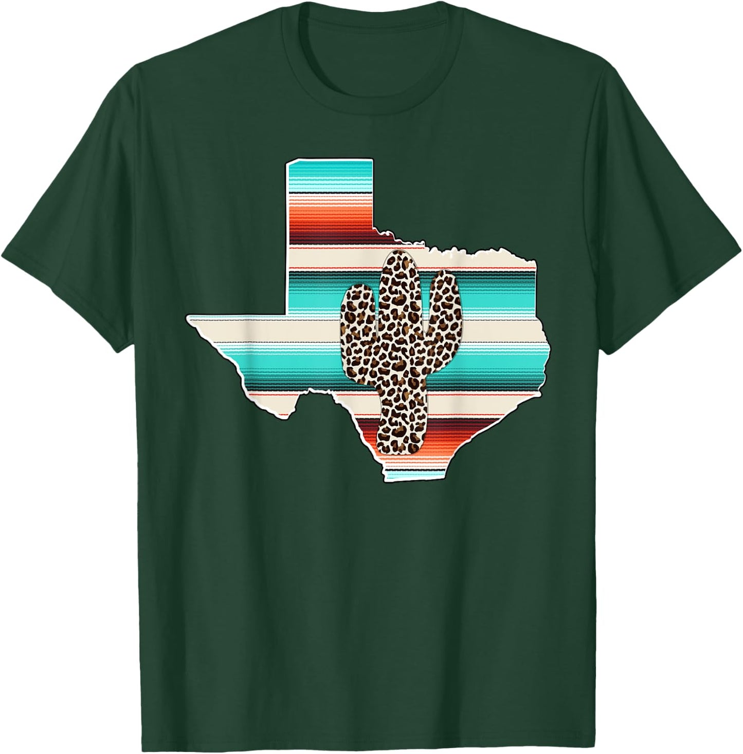 Texas State Pride Leopard Cactus Serape print Turquoise T-Shirt - T-Shirt | Forest