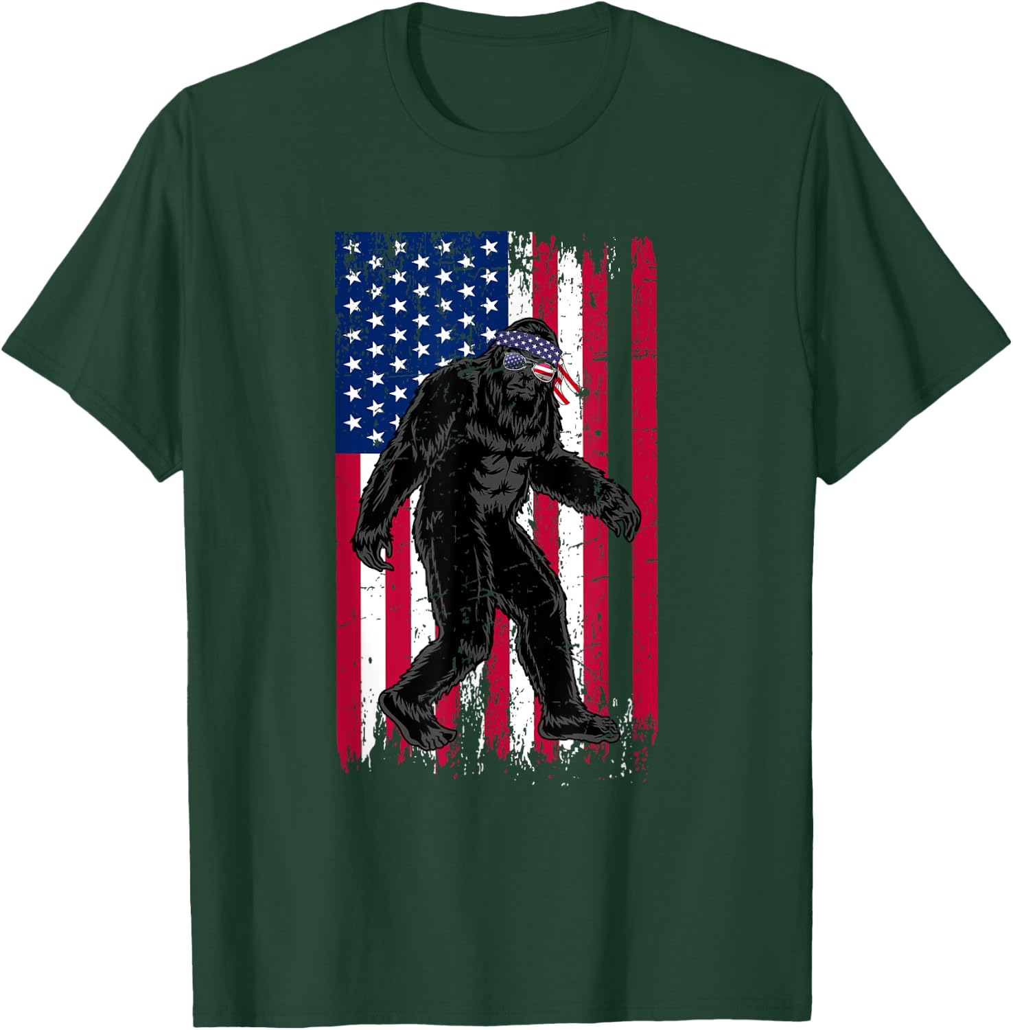 Vintage Bigfoot American Flag Art 4th of July Party T-Shirt - T-Shirt | Forest