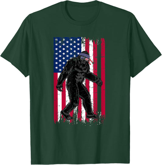 Vintage Bigfoot American Flag Art 4th of July Party T-Shirt - T-Shirt | Forest