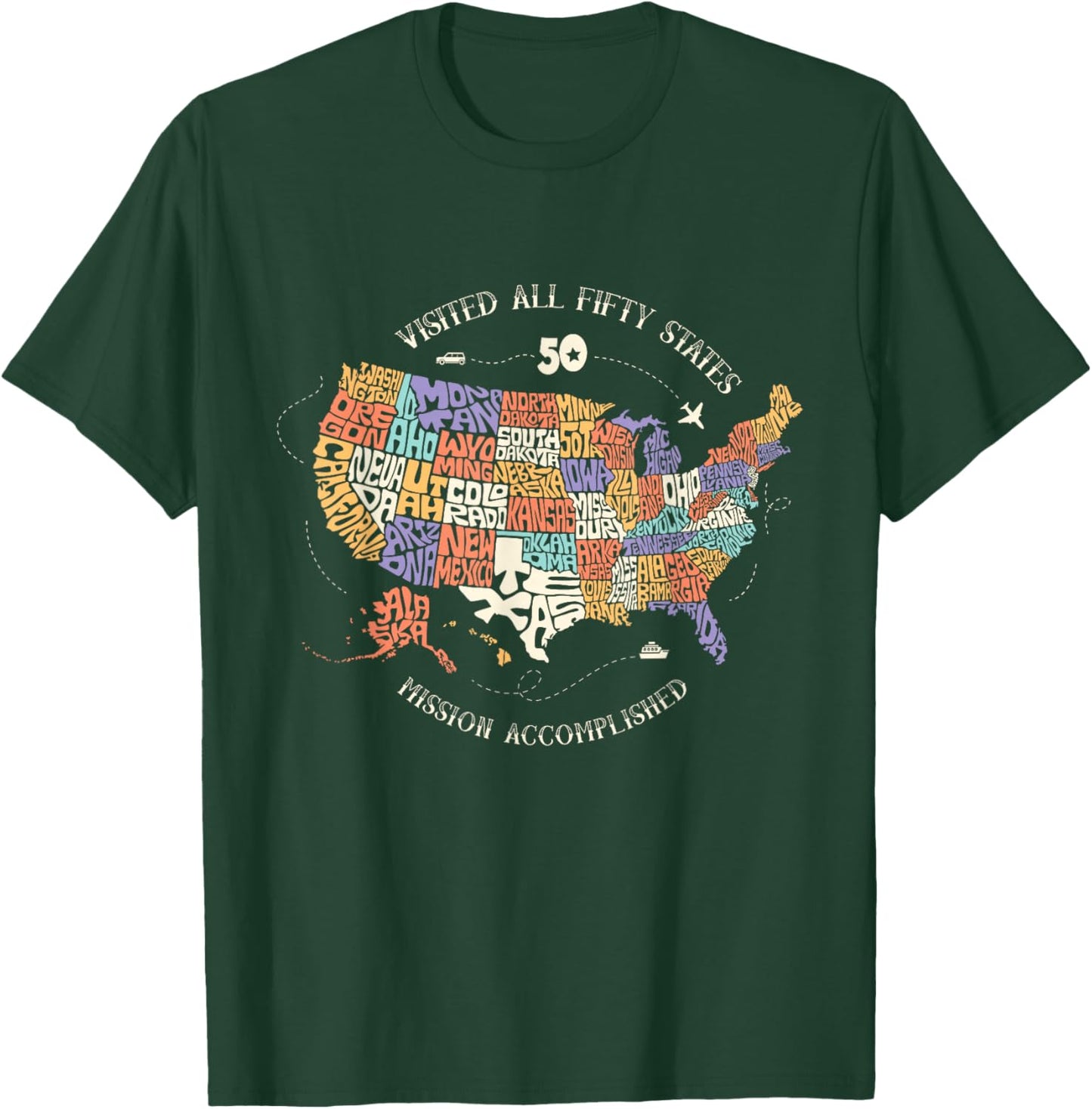 Visited All Fifty States USA all 50 states map T-Shirt - T-Shirt | Forest