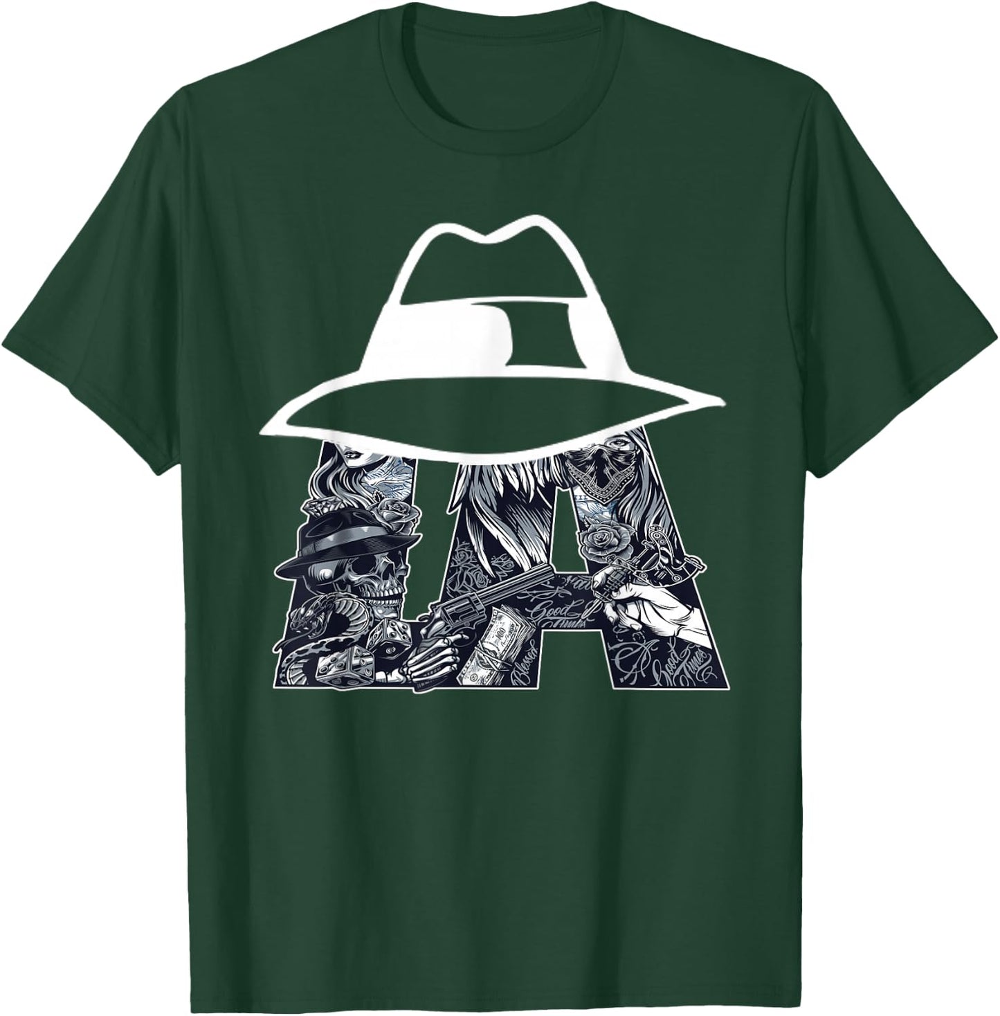 Men's Lowrider Hat LA Chicano Cholo Los Angeles Lowrider T-Shirt - T-Shirt | Forest