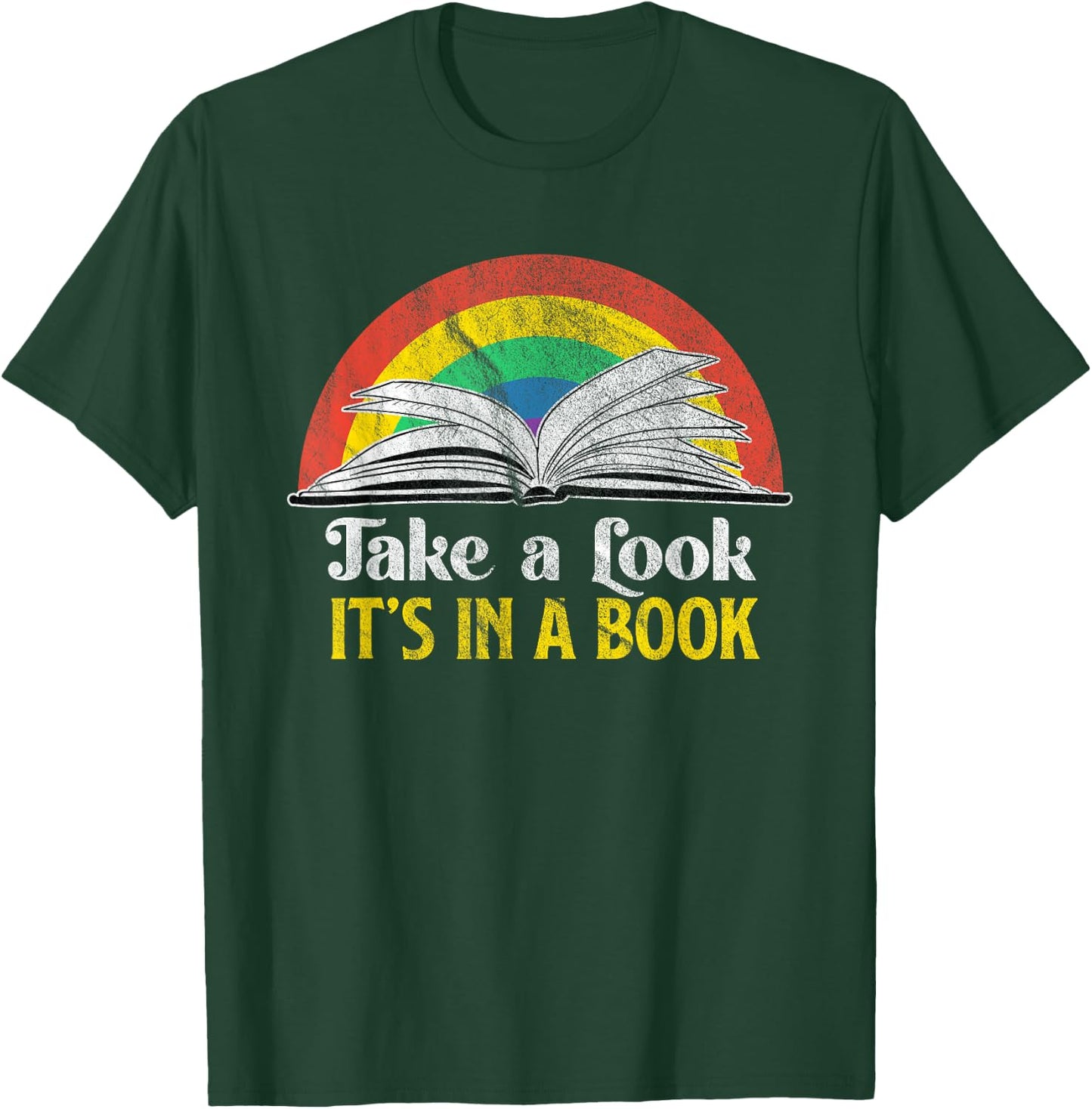 Take A Look It's A Book Retro Rainbow Gift T-Shirt - T-Shirt | Forest