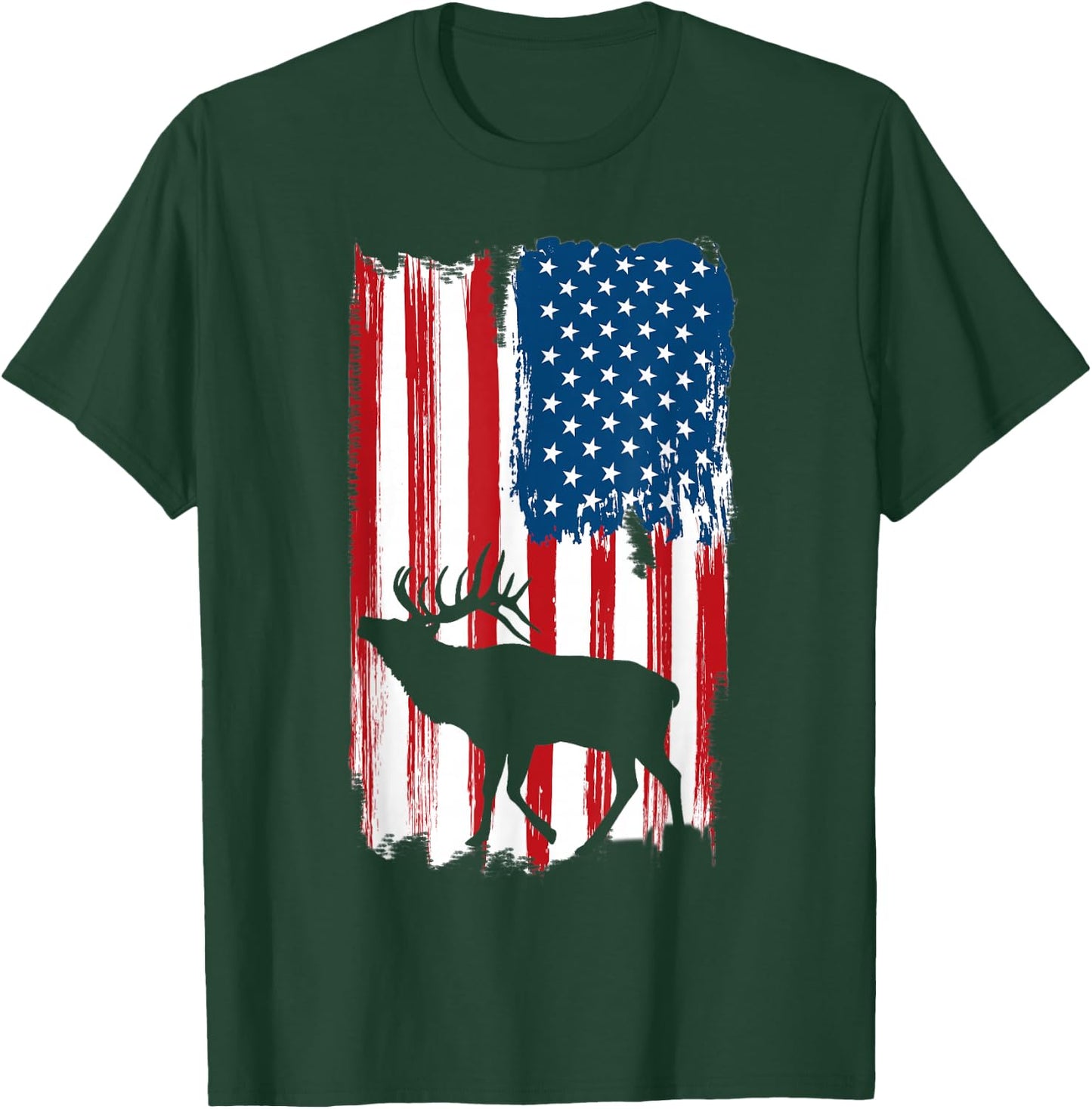 Vintage Patriotic American Flag Elk Hunter Hunting Sportsman T-Shirt - T-Shirt | Forest