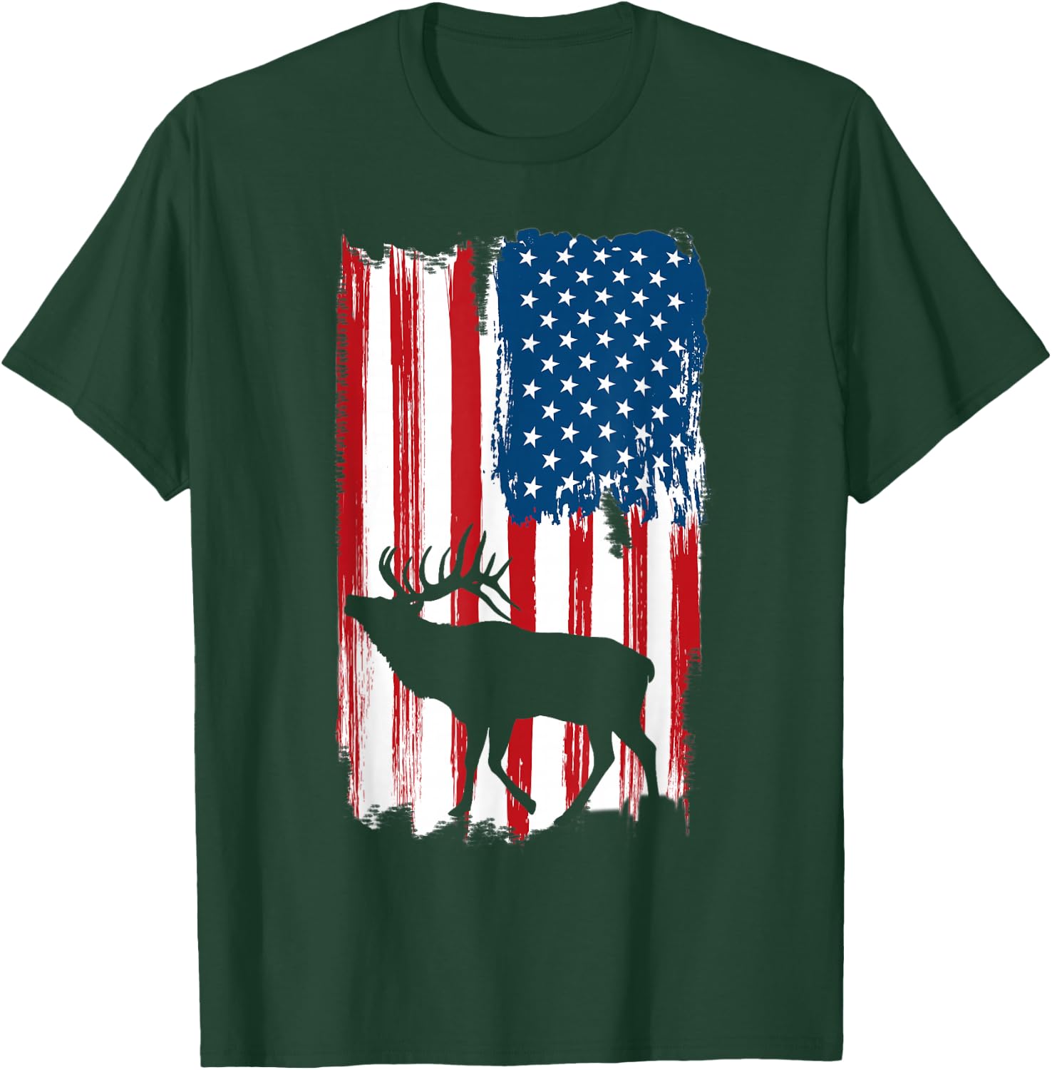Vintage Patriotic American Flag Elk Hunter Hunting Sportsman T-Shirt - T-Shirt | Forest