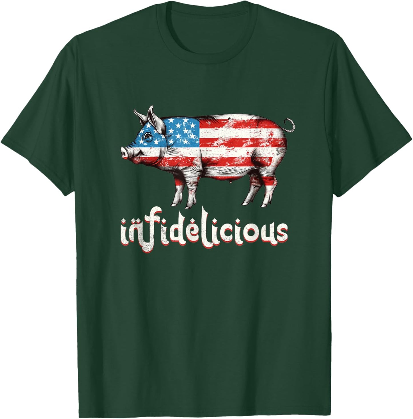 Infidelicious - Funny Barbecue Pork BBQ Pig American Flag Women Kids Men T-Shirt - T-Shirt | Forest