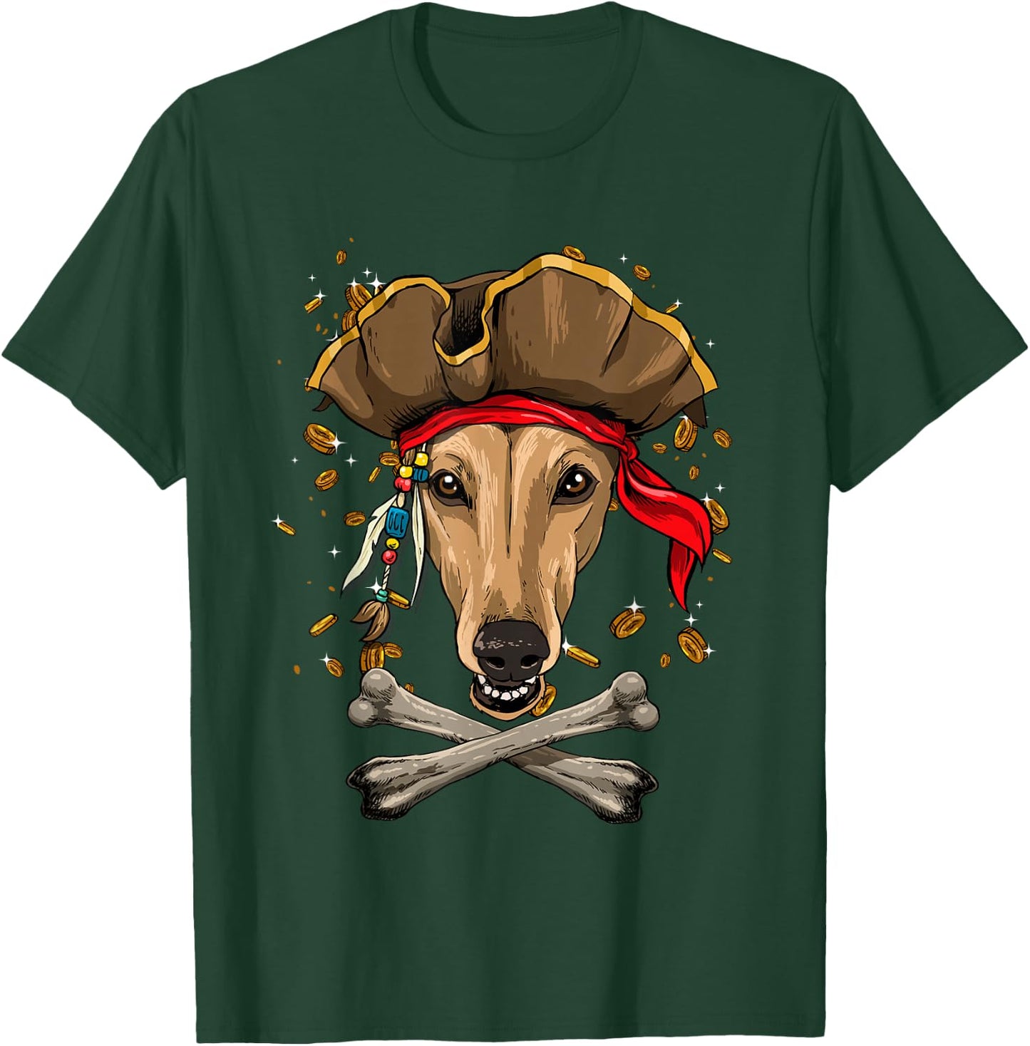 Greyhound Pirate Dog Halloween Jolly Roger T-Shirt - T-Shirt | Forest