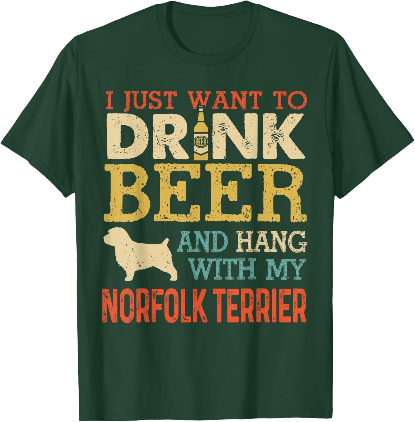 Norfolk Terrier Dad Drink Beer Hang With Dog Funny Vintage T-Shirt - T-Shirt | Forest