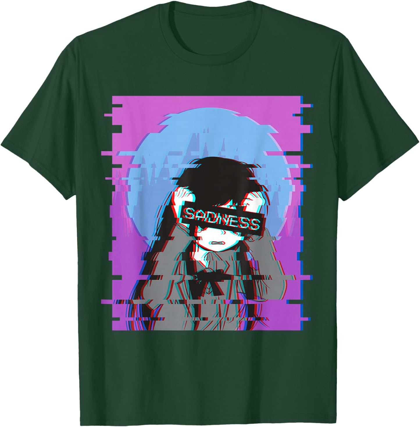 Sad Anime Girl - Japanese Aesthetic Vaporwave Anime Otaku T-Shirt - T-Shirt | Forest