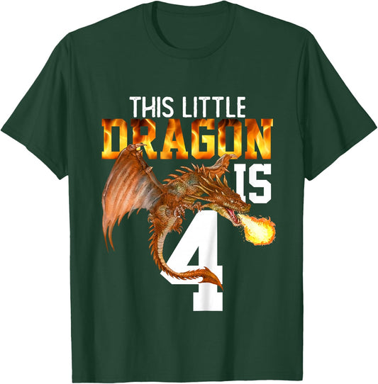 Turning 4 Year Old Birthday Gift Boy Dragon 4th Bday Girl T-Shirt - T-Shirt | Forest