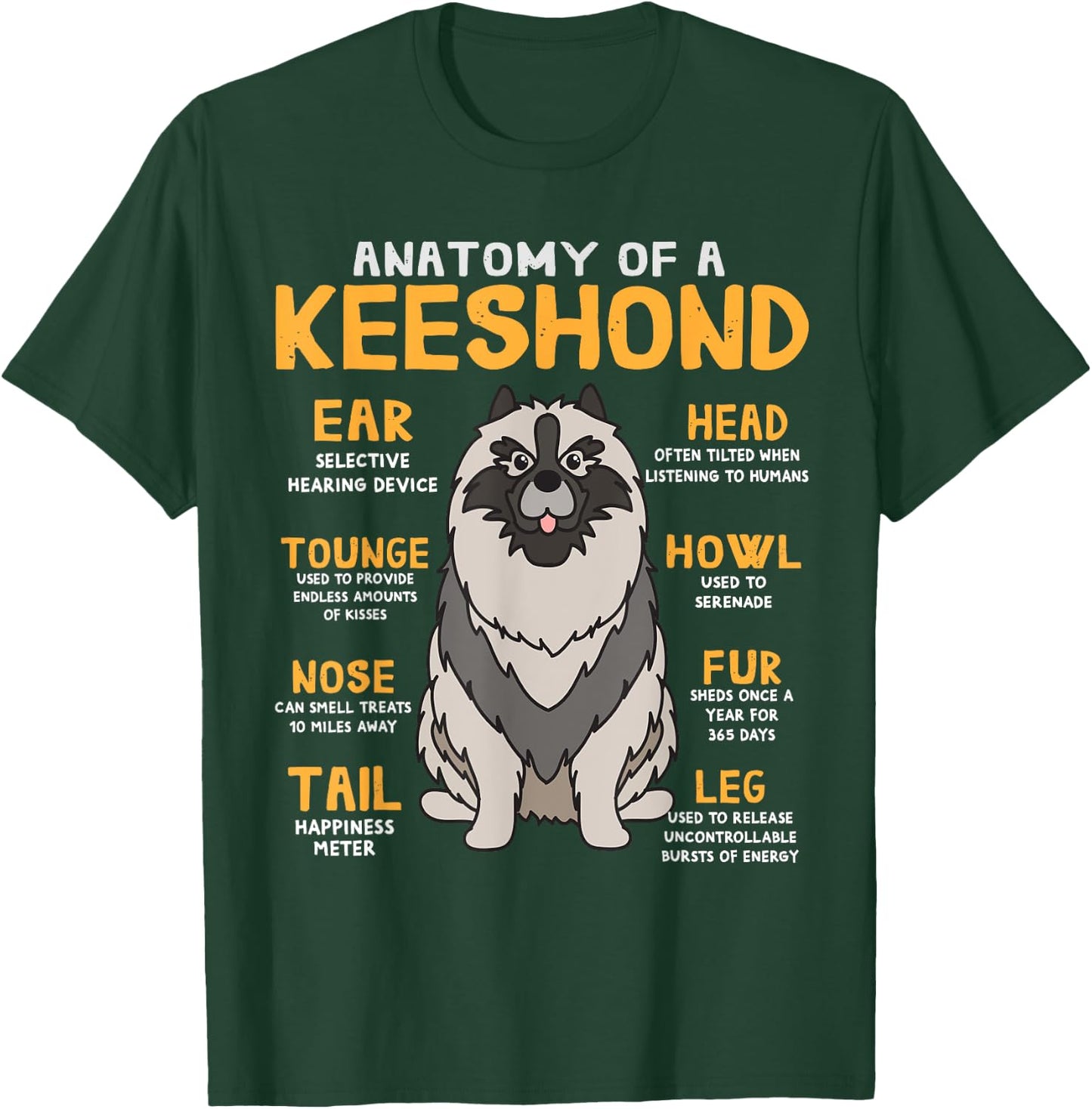 Keeshond Anatomy Funny Dog Mum Dad Gift T-Shirt - T-Shirt | Forest
