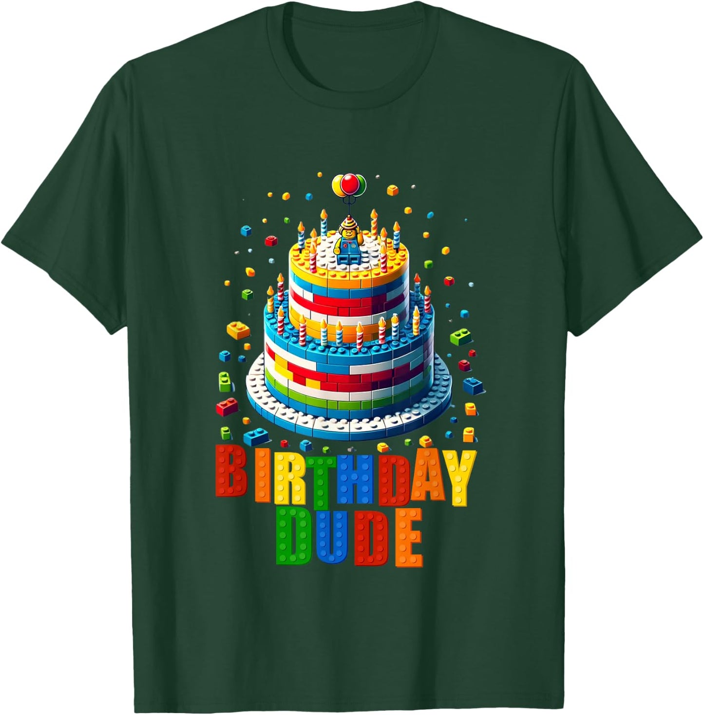 Building Bricks Cake Birthday Dude Master Builder T-Shirt - T-Shirt | Forest