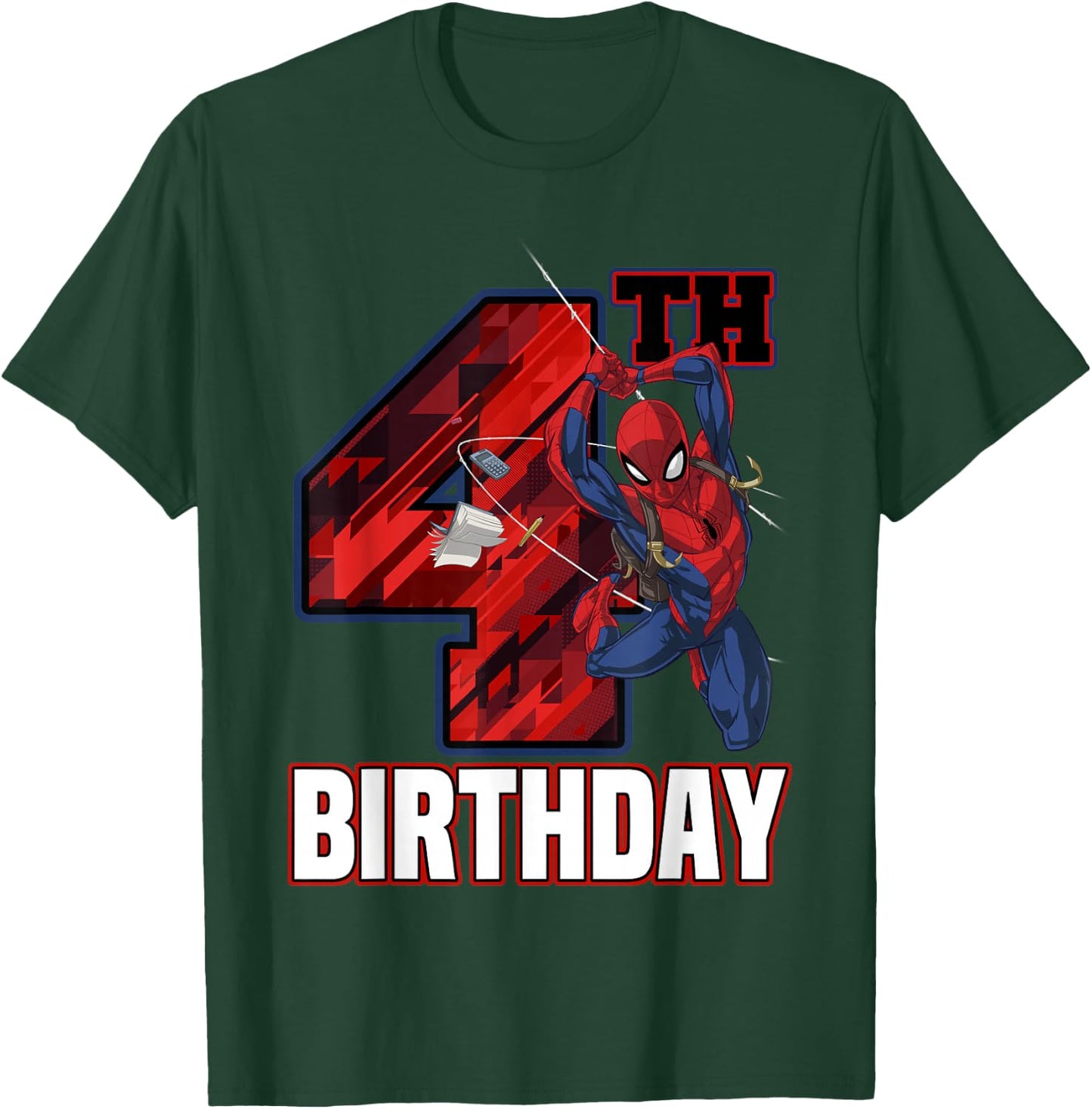 Marvel Spider-Man Web Swing 4th Birthday T-Shirt - T-Shirt | Forest