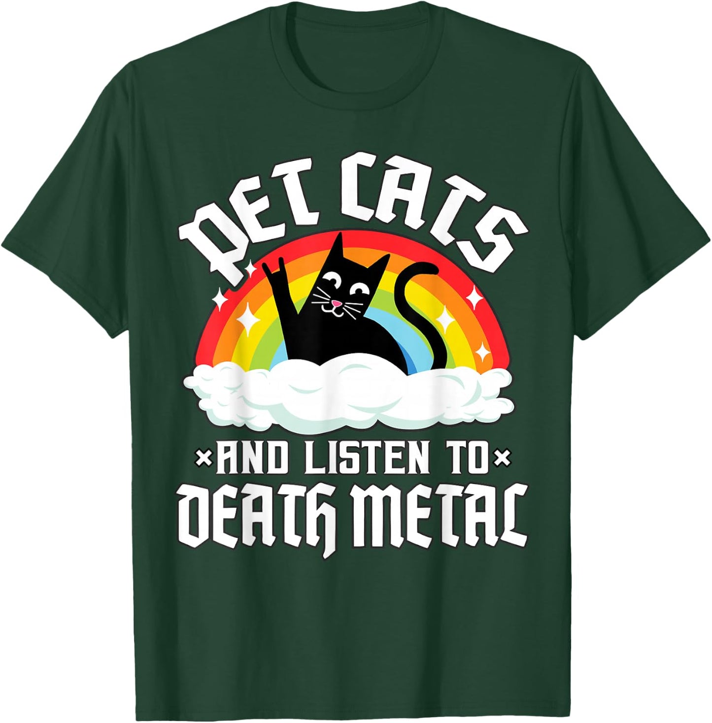 Rainbow Satan Goth Pet Cats and Listen to Death Metal Cat T-Shirt - T-Shirt | Forest