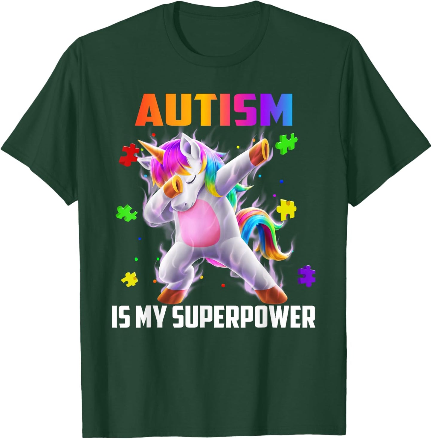Autism Is My Superpower Dabbing Unicorn Gift Kids Boys Girls T-Shirt - T-Shirt | Forest
