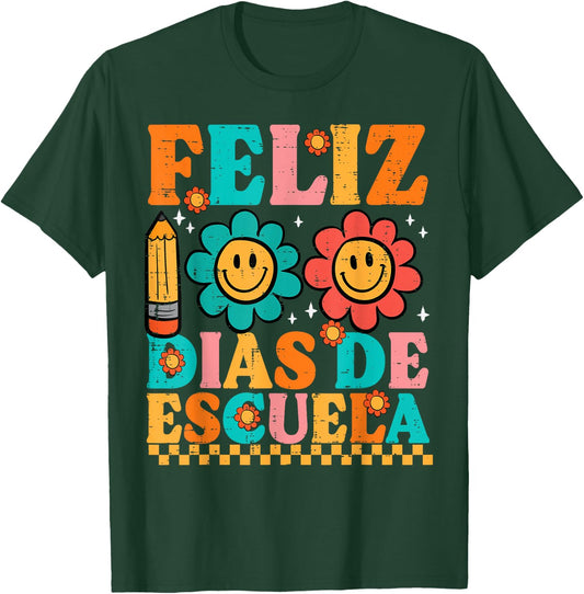 Feliz 100 Diaz De Escuela 100th Day School Spanish Teacher T-Shirt - T-Shirt | Forest