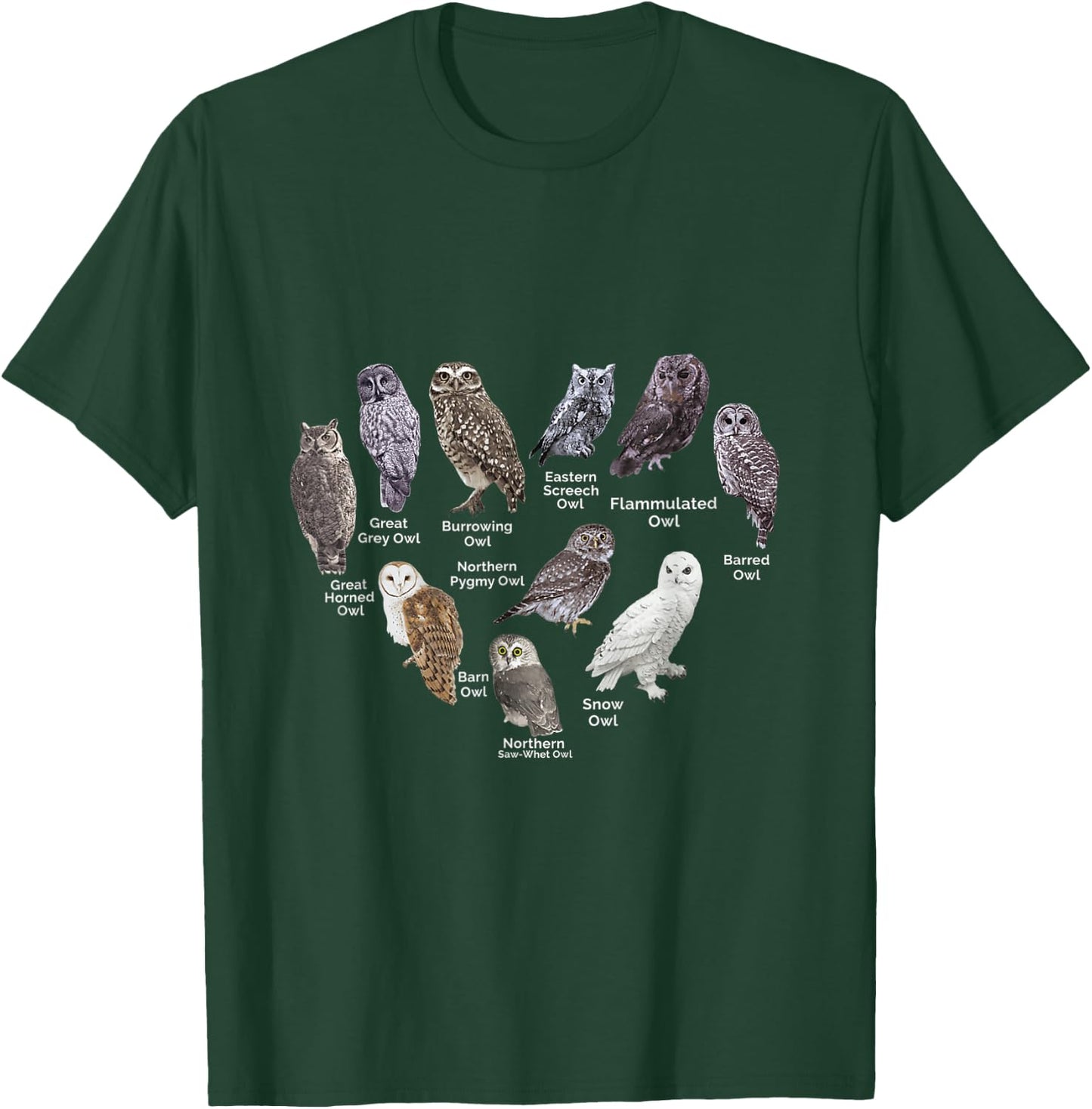 Types of Owls Educational Cute Owl Lover gift men women kids T-Shirt - T-Shirt | Forest