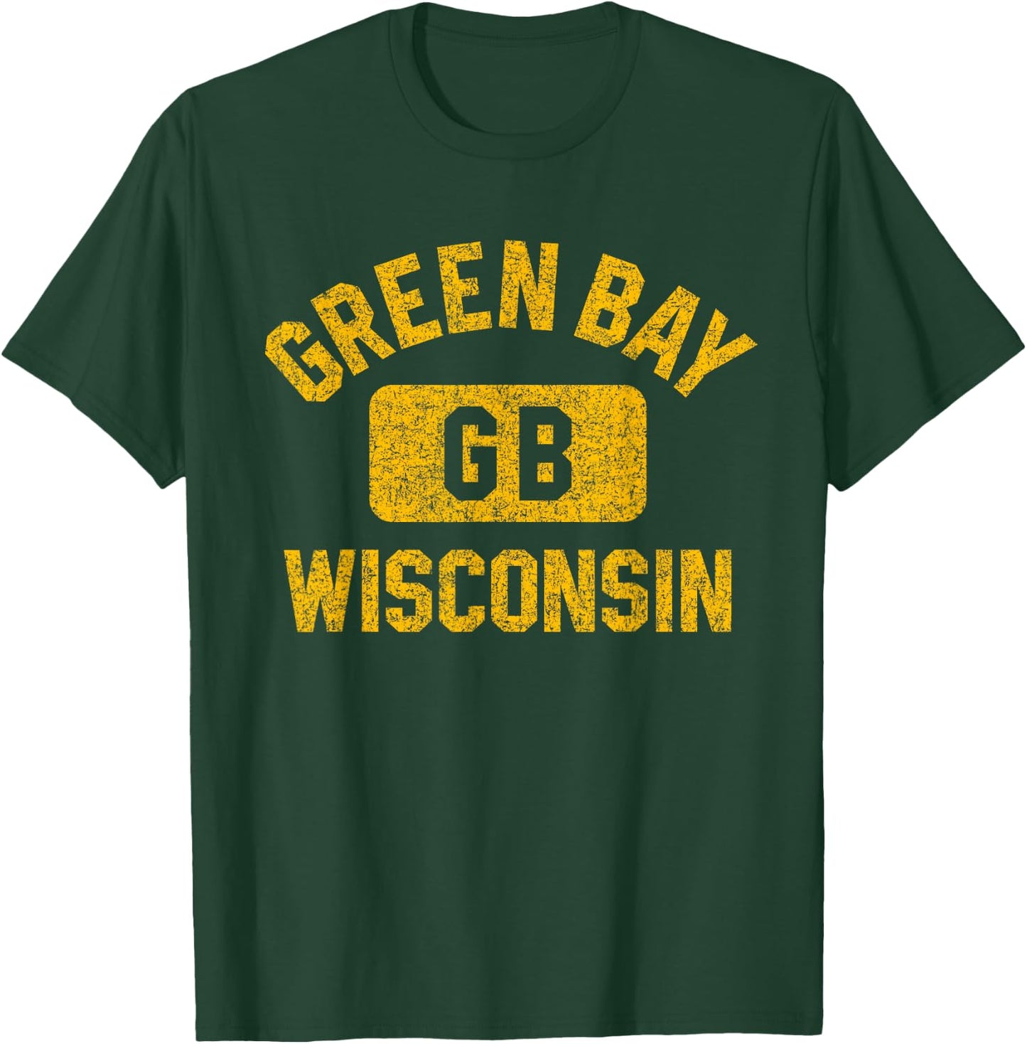 Green Bay Wisconsin GB Gym Style Distressed Amber Print T-Shirt - T-Shirt | Forest