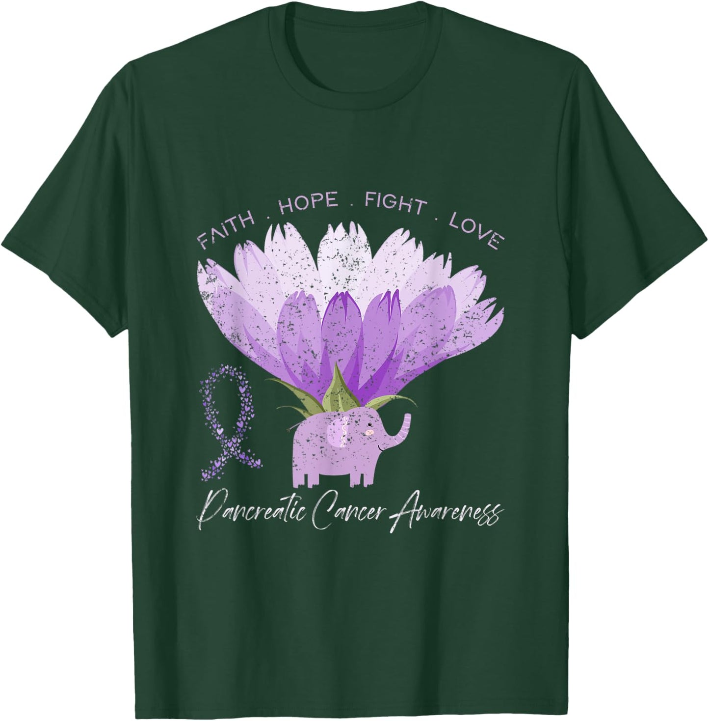 Love Flower Purple Ribbon Pancreatic Cancer Awareness T-Shirt - T-Shirt | Forest
