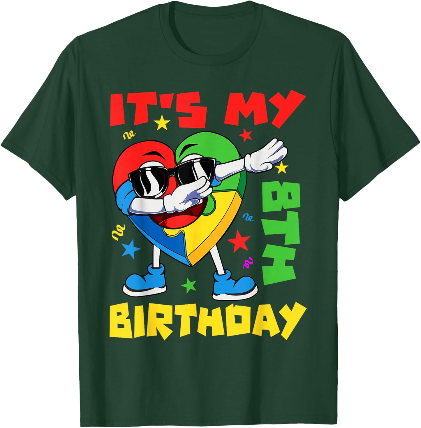 It's My 8th Birthday Dabbing Puzzle Pieces Autism Awareness T-Shirt - T-Shirt | Forest
