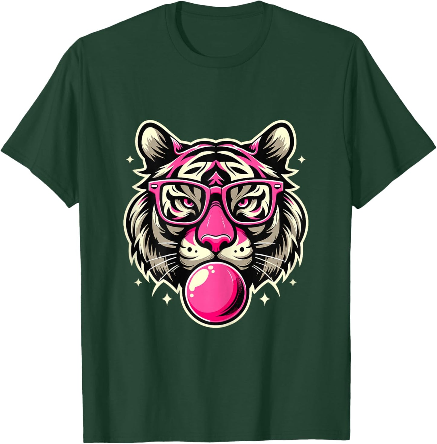 Pink Tiger with Glasses and Bubblegum T-Shirt - T-Shirt | Forest
