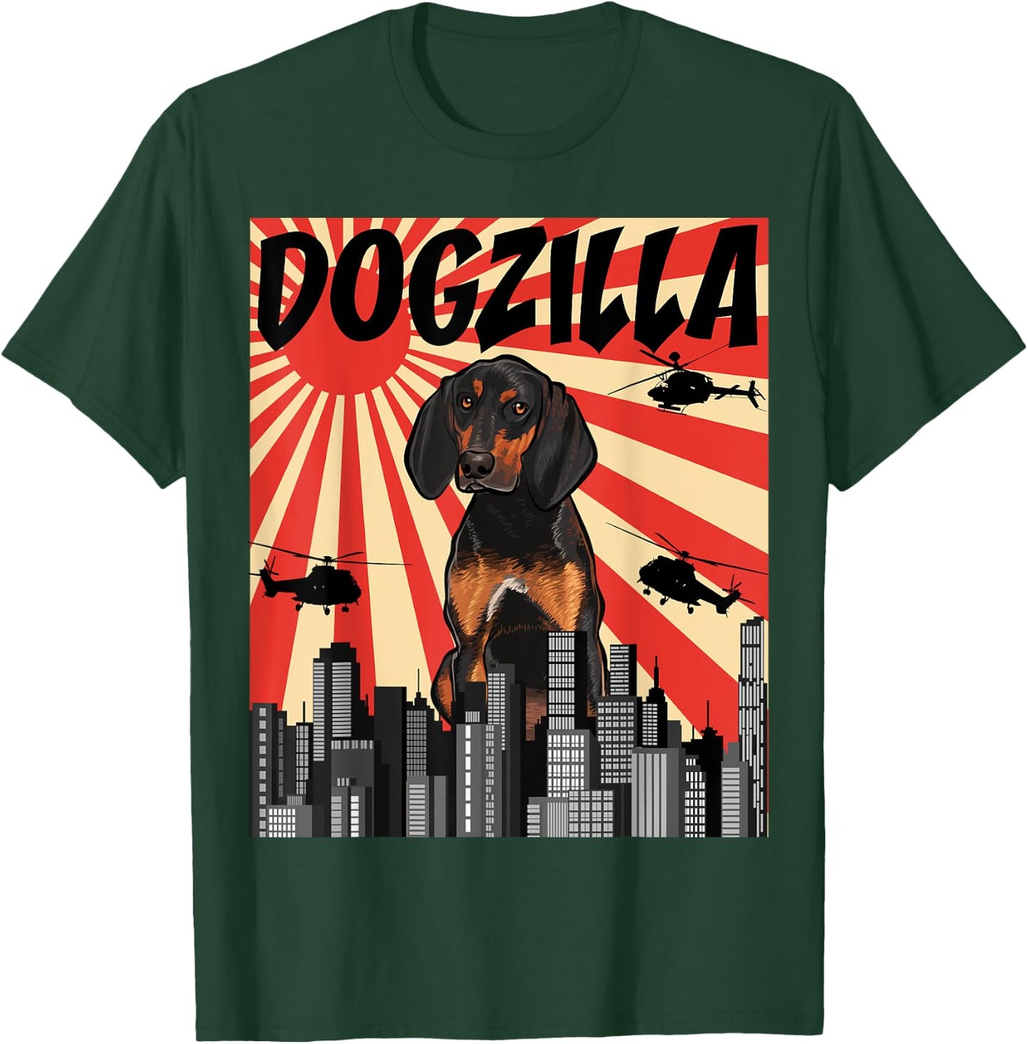Funny Retro Japanese Dogzilla Black and Tan Coonhound T-Shirt - T-Shirt | Forest