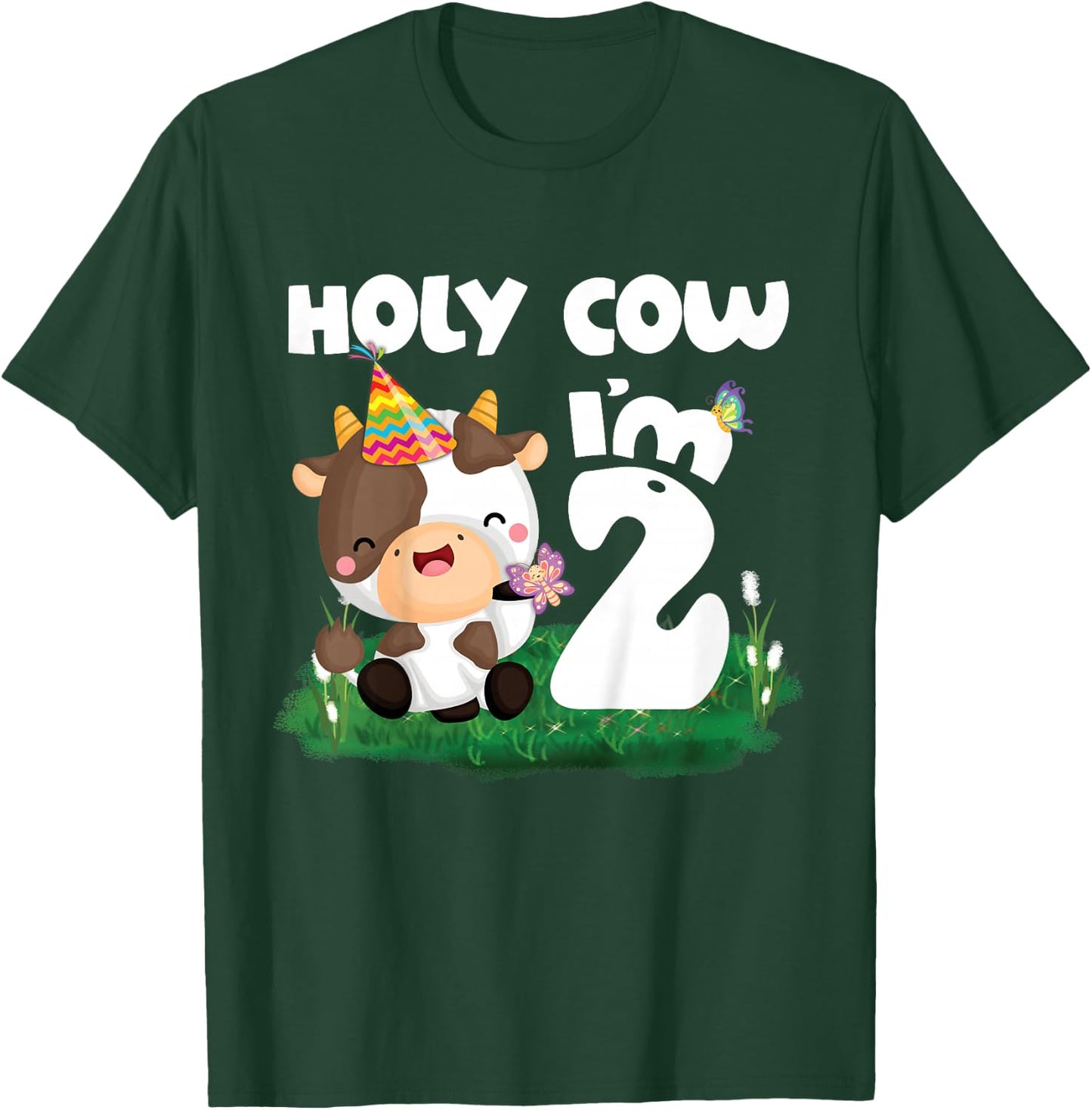 Holy Cow I'm 2 Two Birthday Girl Boy Moo Moo 2nd Birthday T-Shirt - T-Shirt | Forest