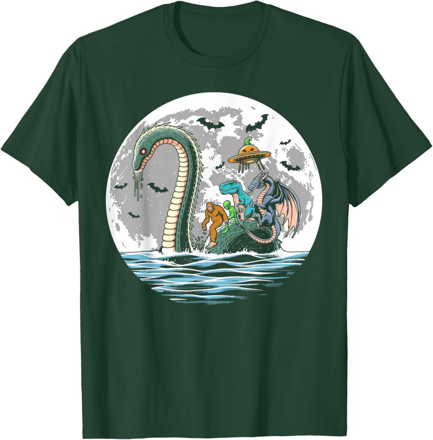 Halloween bigfoot alien loch Ness UFO Halloween party spooky T-Shirt - T-Shirt | Forest