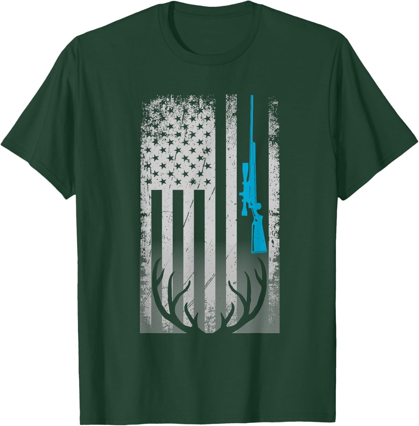 Patriotic American Flag Funny Deer Hunting Love Deer Hunters T-Shirt - T-Shirt | Forest
