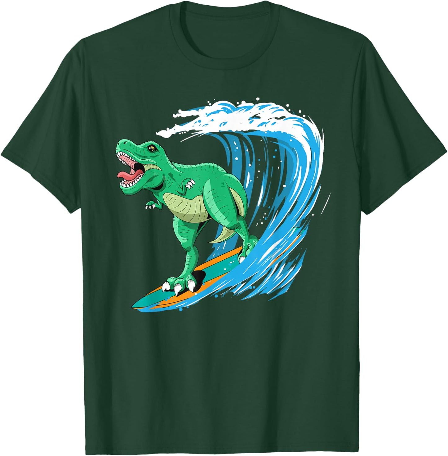 Funny T-Rex Surfing Dinosaur Summer Dino Beach Surfer Men Women Girls Kids T-Shirt - T-Shirt | Forest