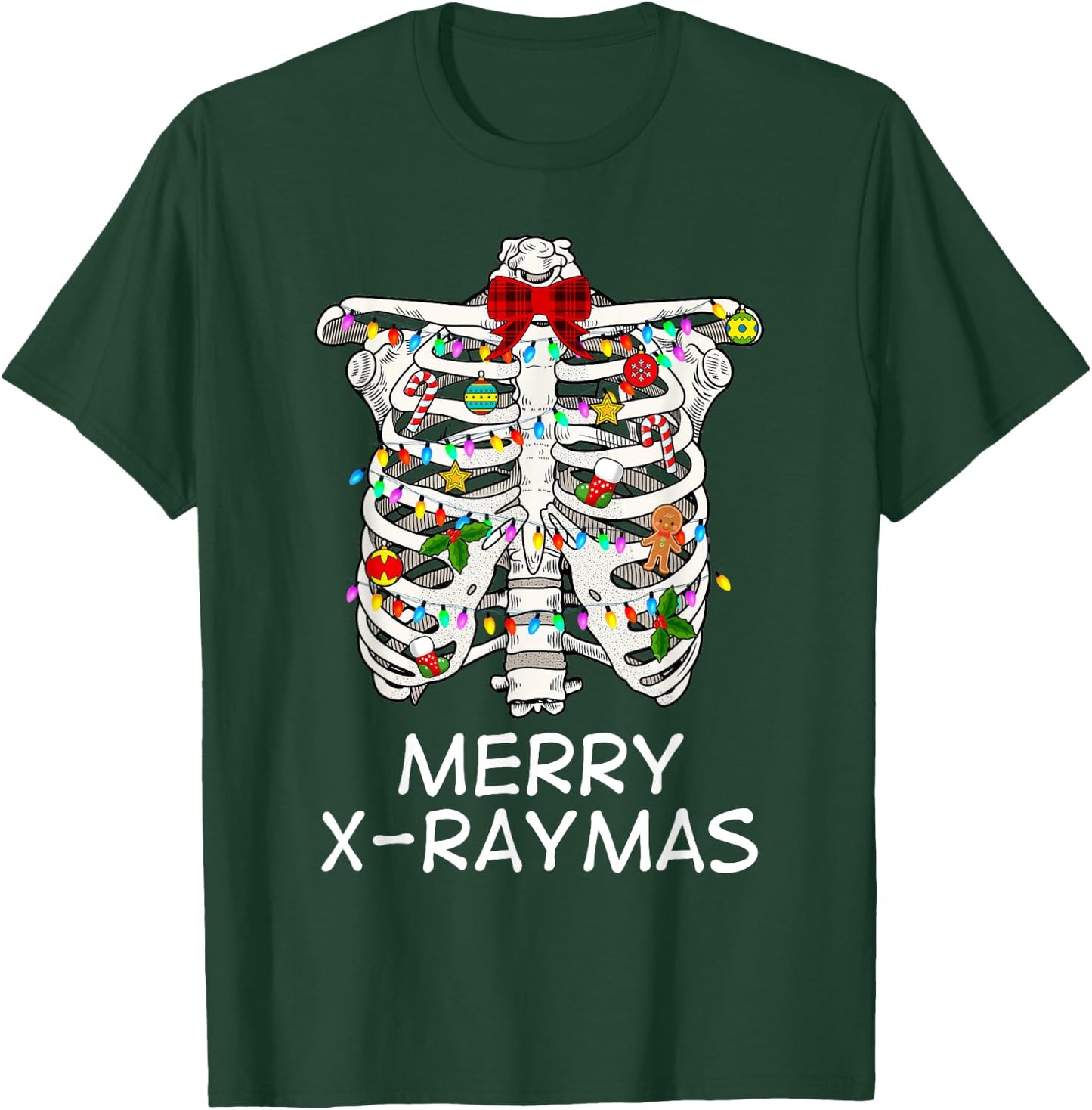 Merry X-Raymas Skeleton Rib Cage Radiology Christmas Gift T-Shirt - T-Shirt | Forest