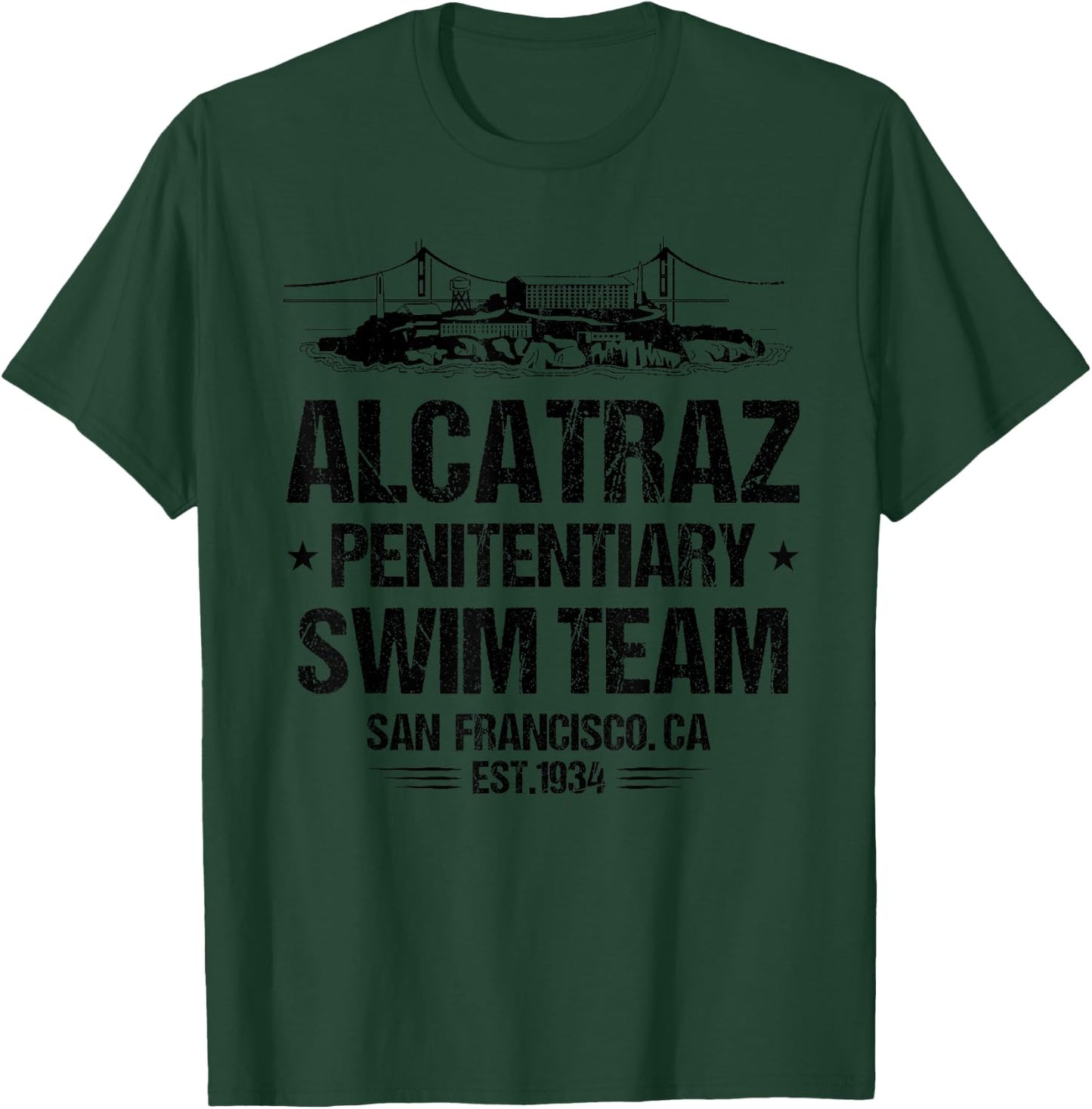 DauDesign Alcatraz Penitentiary Swim Team - Men's Grey Classic Fit Short Sleeve - Small T-Shirt - T-Shirt | Forest