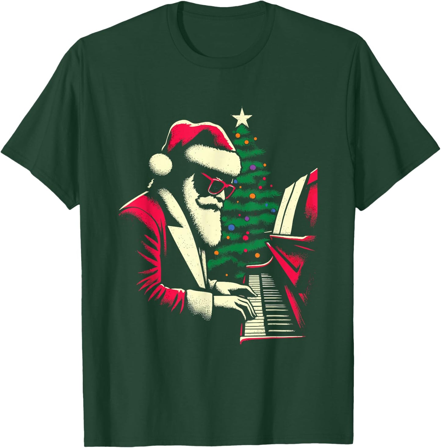 Pianist Santa Claus - Vintage Christmas Piano Lover T-Shirt - T-Shirt | Forest