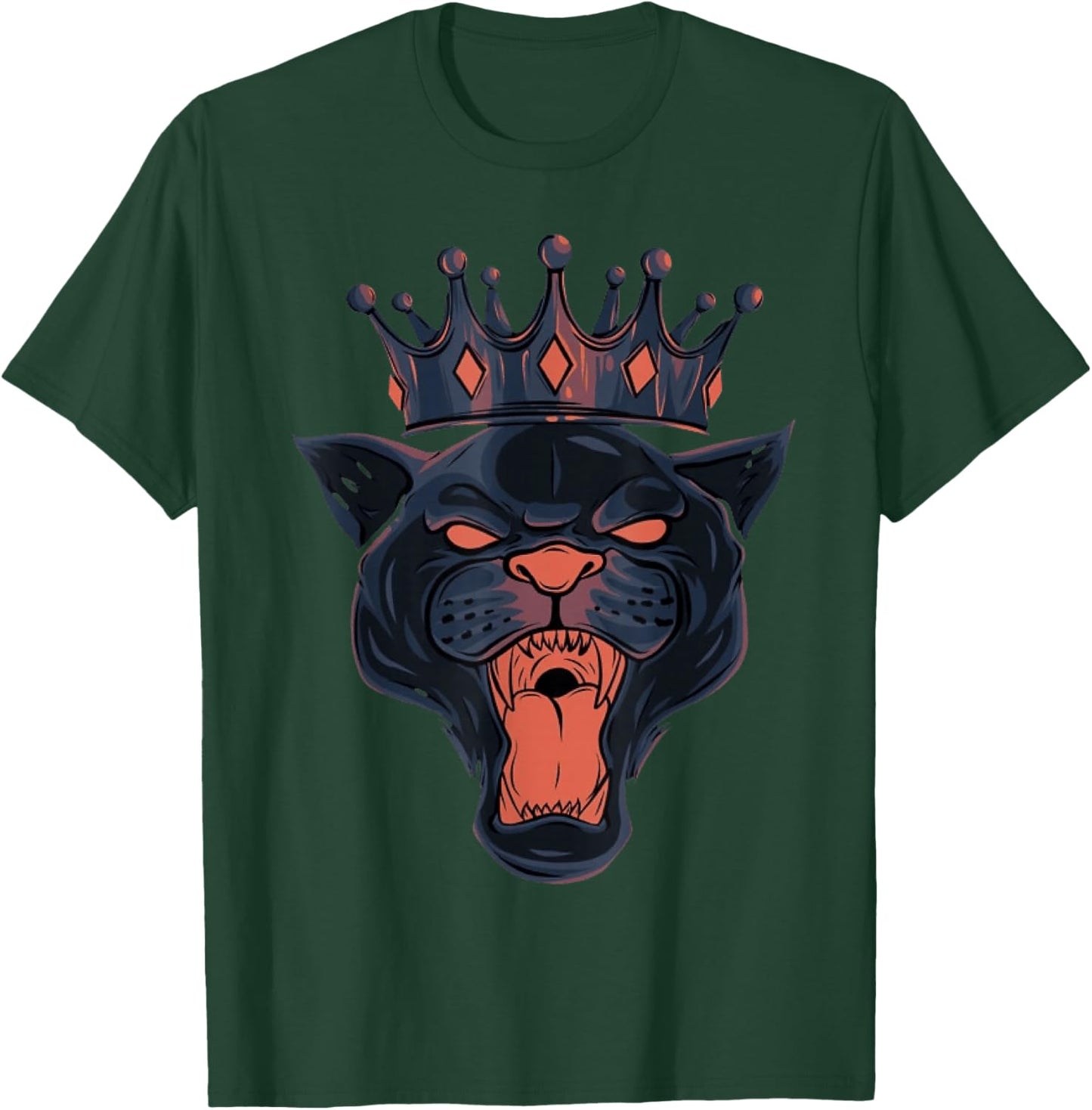 Big Black Head Puma Panther with a Crown T-Shirt - T-Shirt | Forest