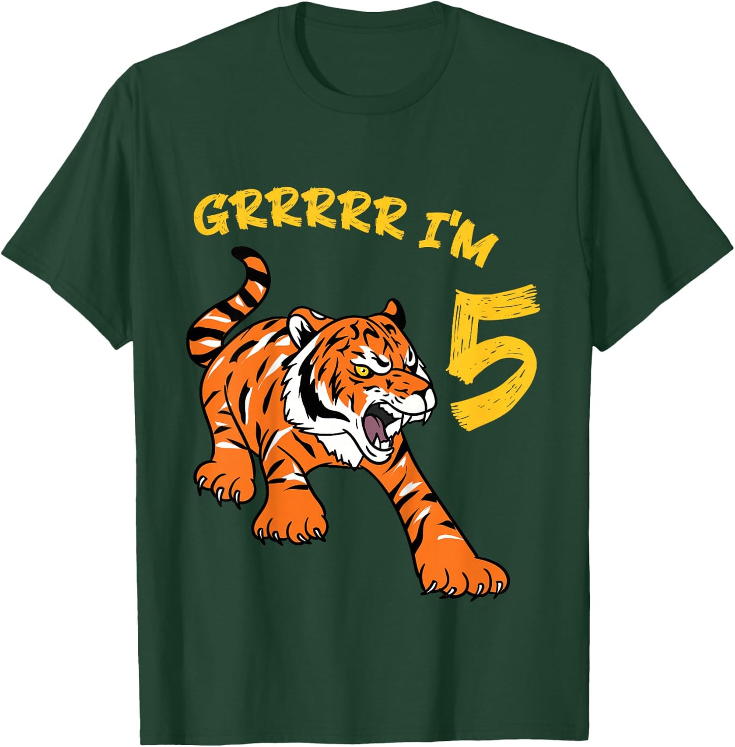 5th Birthday Tiger Grrrrr I'm 5 Year Old Boy Girl T-Shirt - T-Shirt | Forest