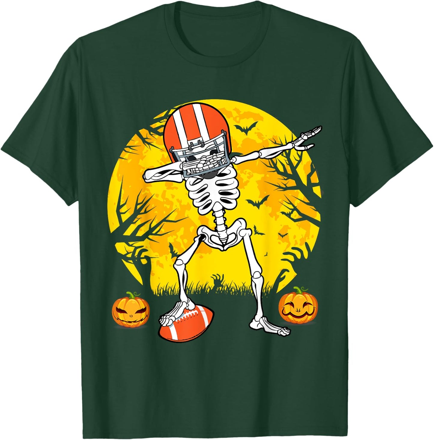 American Football Dabbing Skeleton Halloween Football T-Shirt - T-Shirt | Forest