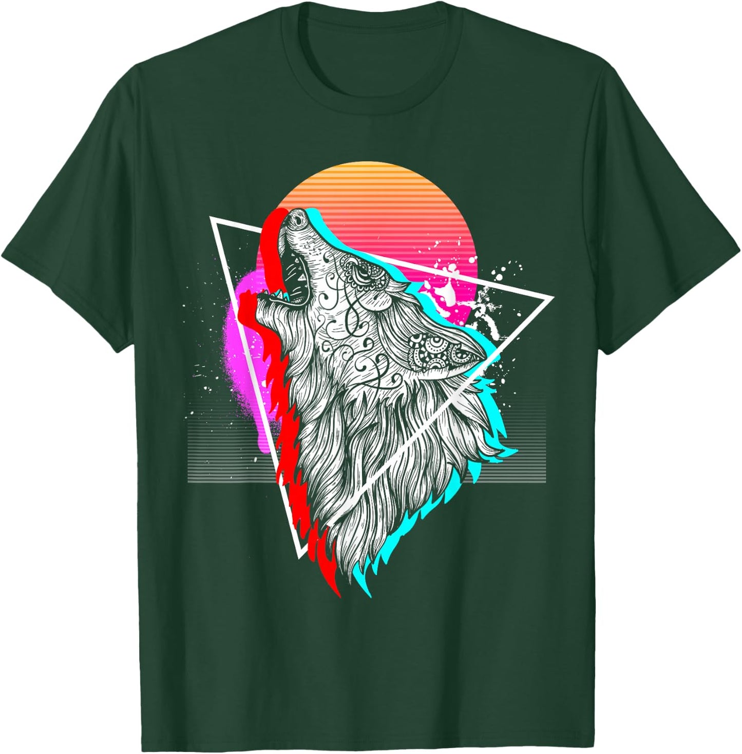 Synthwave Aesthetic Howling Wolf 1990s Retro Vaporwave T-Shirt - T-Shirt | Forest