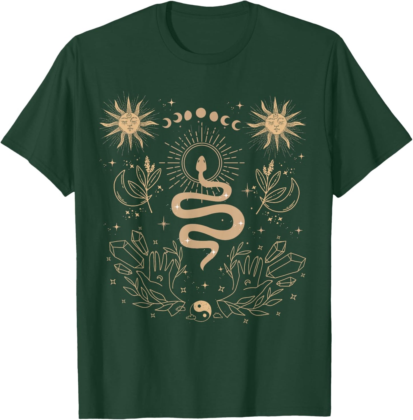 Dark Academia Tarot Card Sun Moon Crystals Witch Aesthetic T-Shirt - T-Shirt | Forest