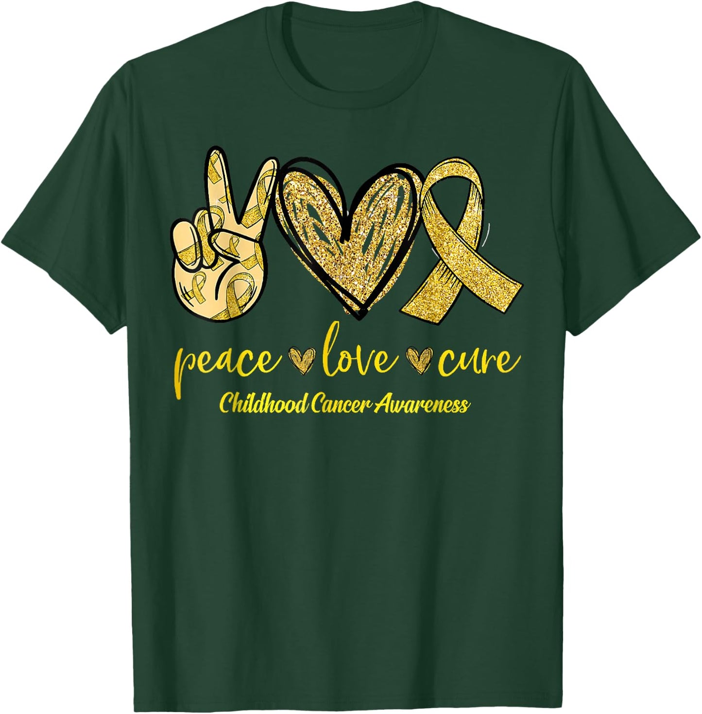 Peace Love Cure Childhood Cancer Awareness Leopart Ribbon T-Shirt - T-Shirt | Forest