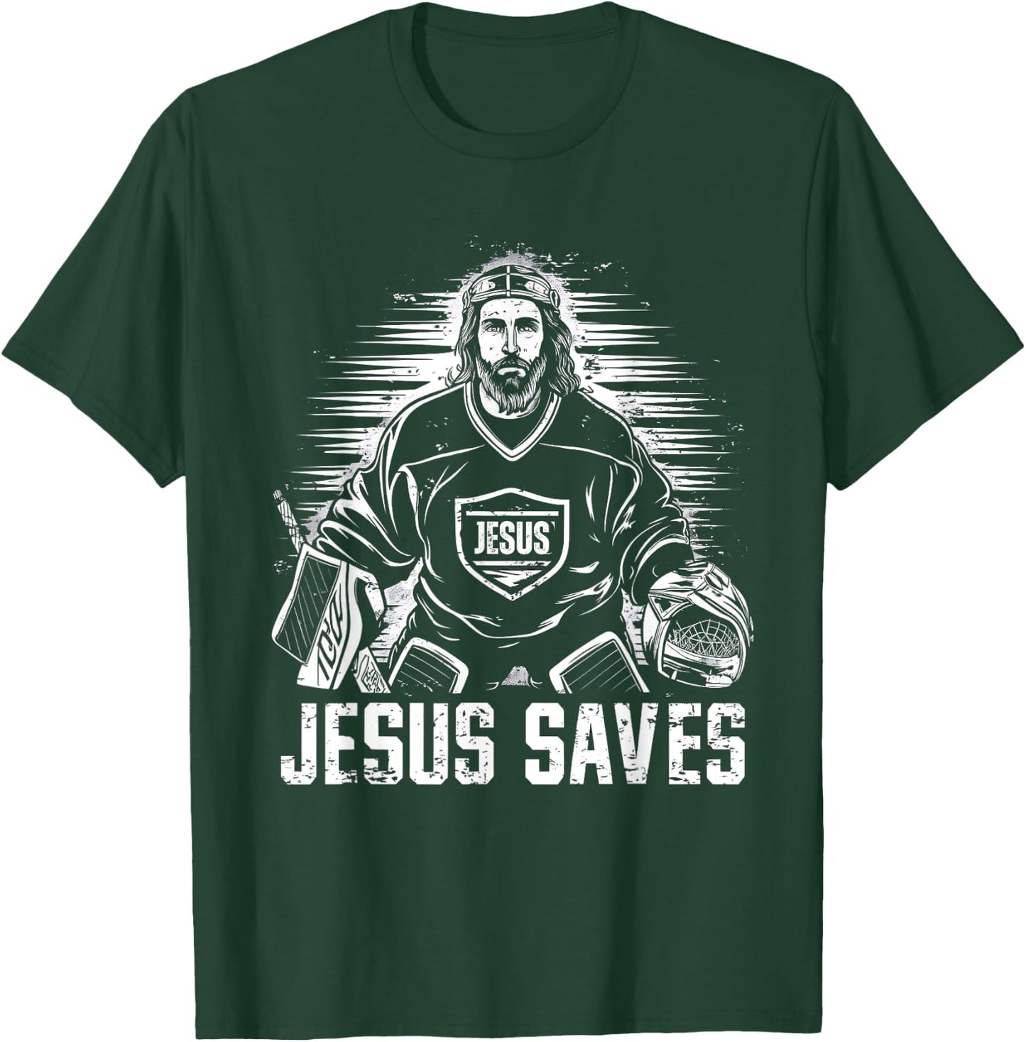 Jesus Saves Ice Hockey Goalie Funny Christian Religion Sport T-Shirt - T-Shirt | Forest