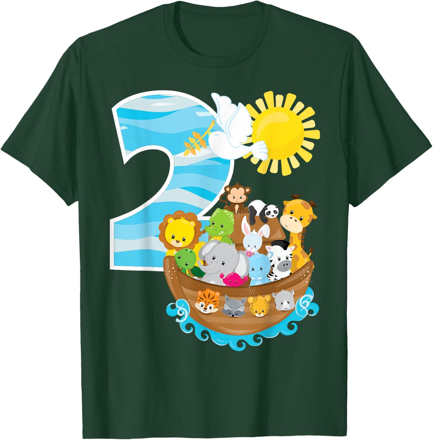 Noah's Ark Birthday Party 2nd Birthday 2 Year Old Toddler T-Shirt - T-Shirt | Forest