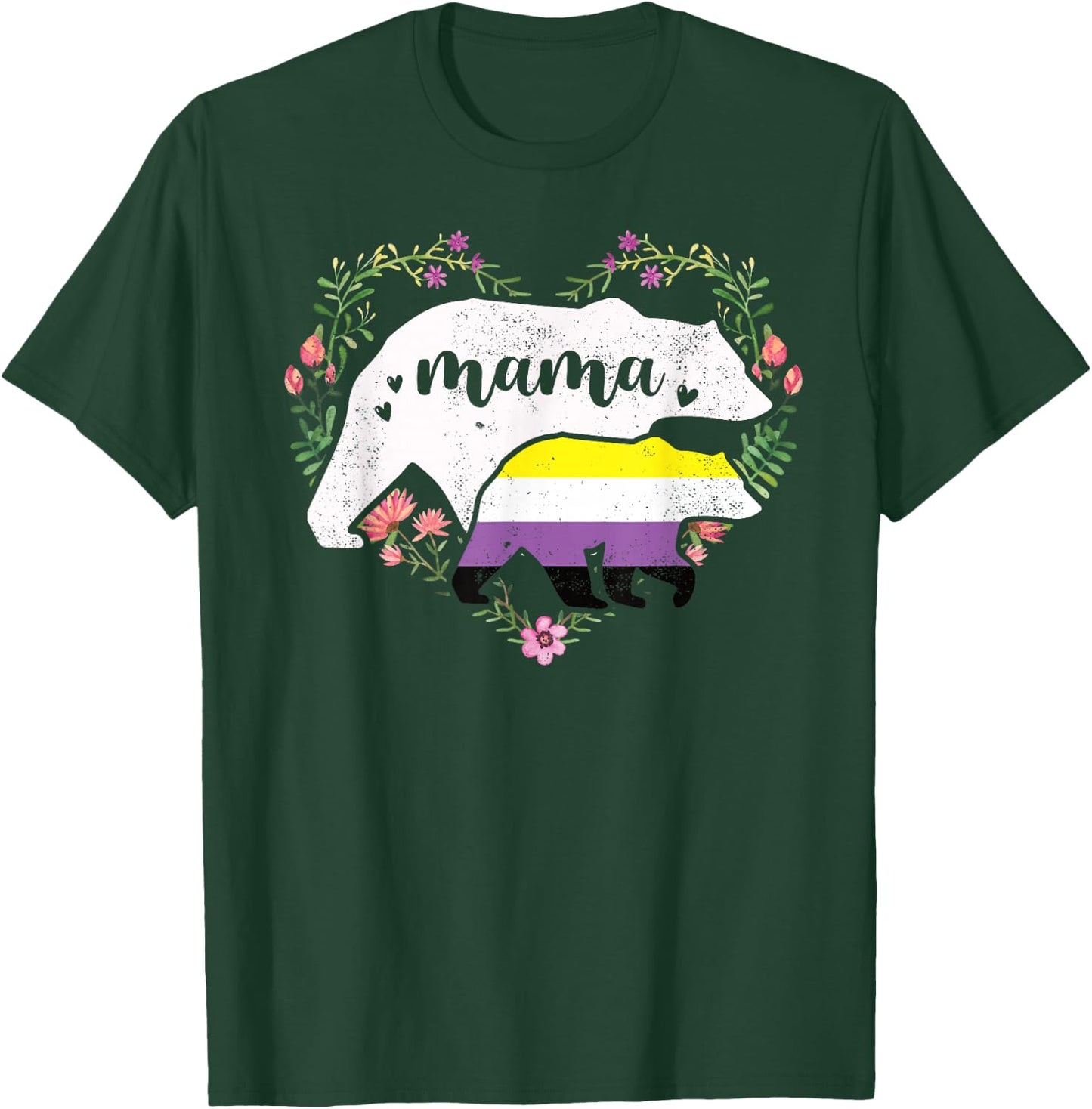LGBTQ Mama Bear Non Binary Gay Equal Rights Rainbow T-Shirt - T-Shirt | Forest