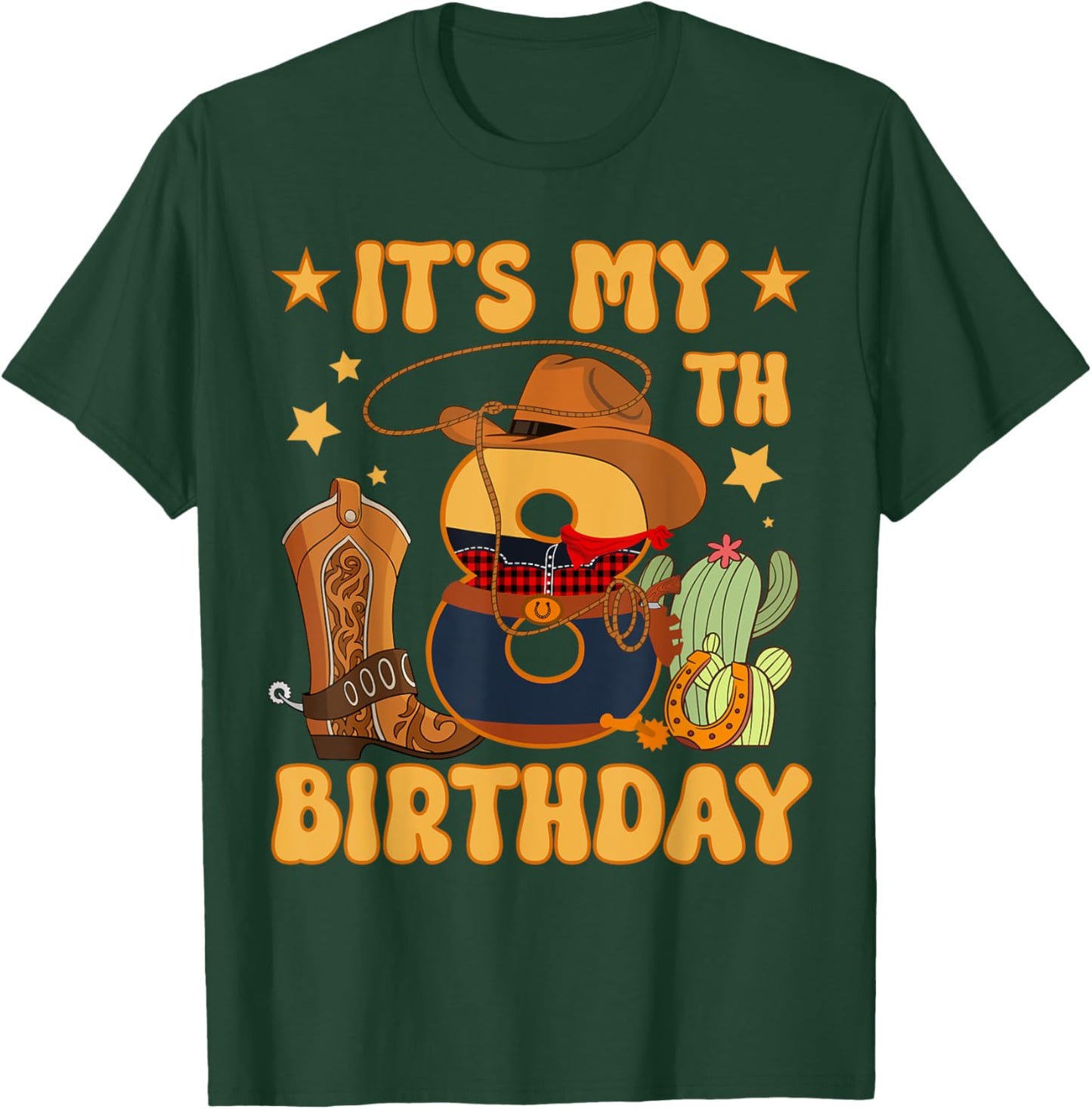 It's My 8th Birthday Cowboy Rodeo Horse 8 Year Old Bday Boy T-Shirt - T-Shirt | Forest