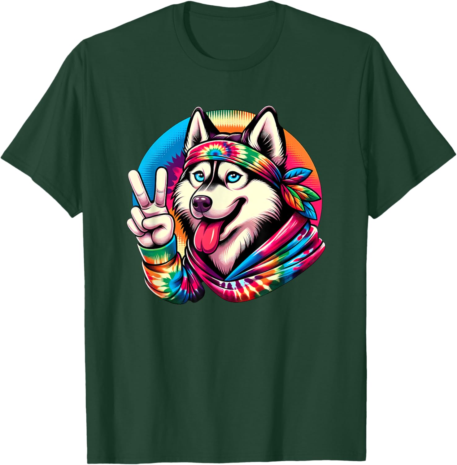 Peace Sign Tie Dye Husky dog T-Shirt - T-Shirt | Forest
