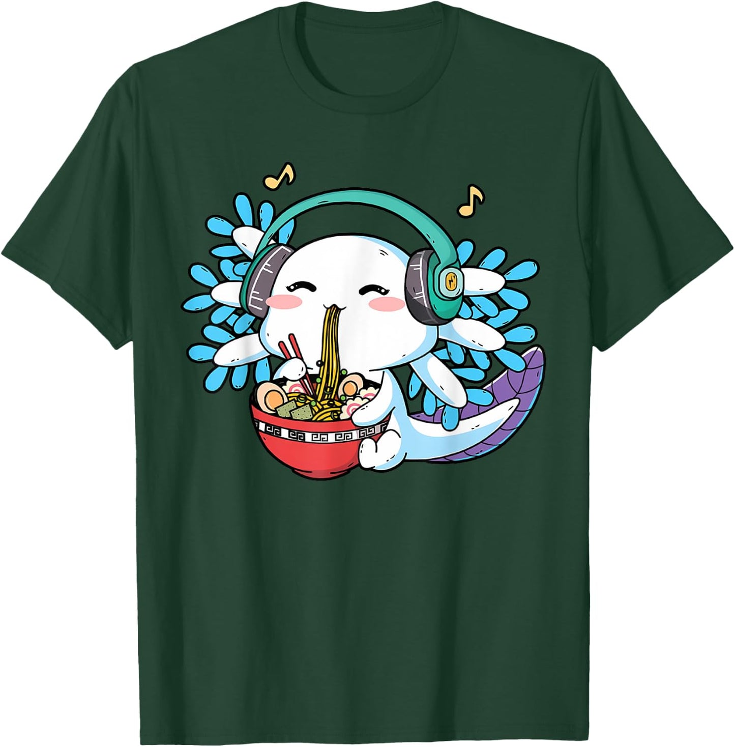 Axolotl Ramen Noodles Headphone Cute Kawaii Axolotl Lover T-Shirt - T-Shirt | Forest
