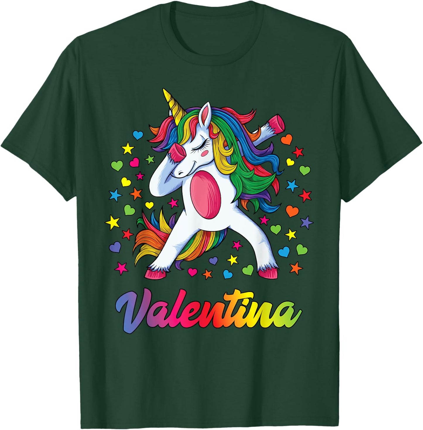 Valentina Dabbing Unicorn Rainbow Personalized Name Custom T-Shirt - T-Shirt | Forest
