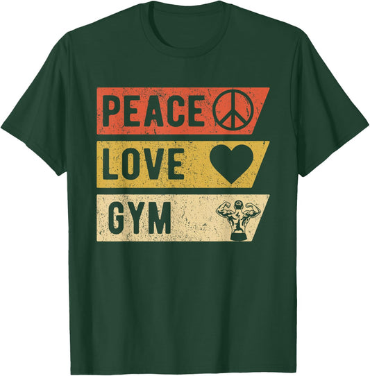 Vintage Peace Love Gym Sports Lover Player Gifts T-Shirt - T-Shirt | Forest