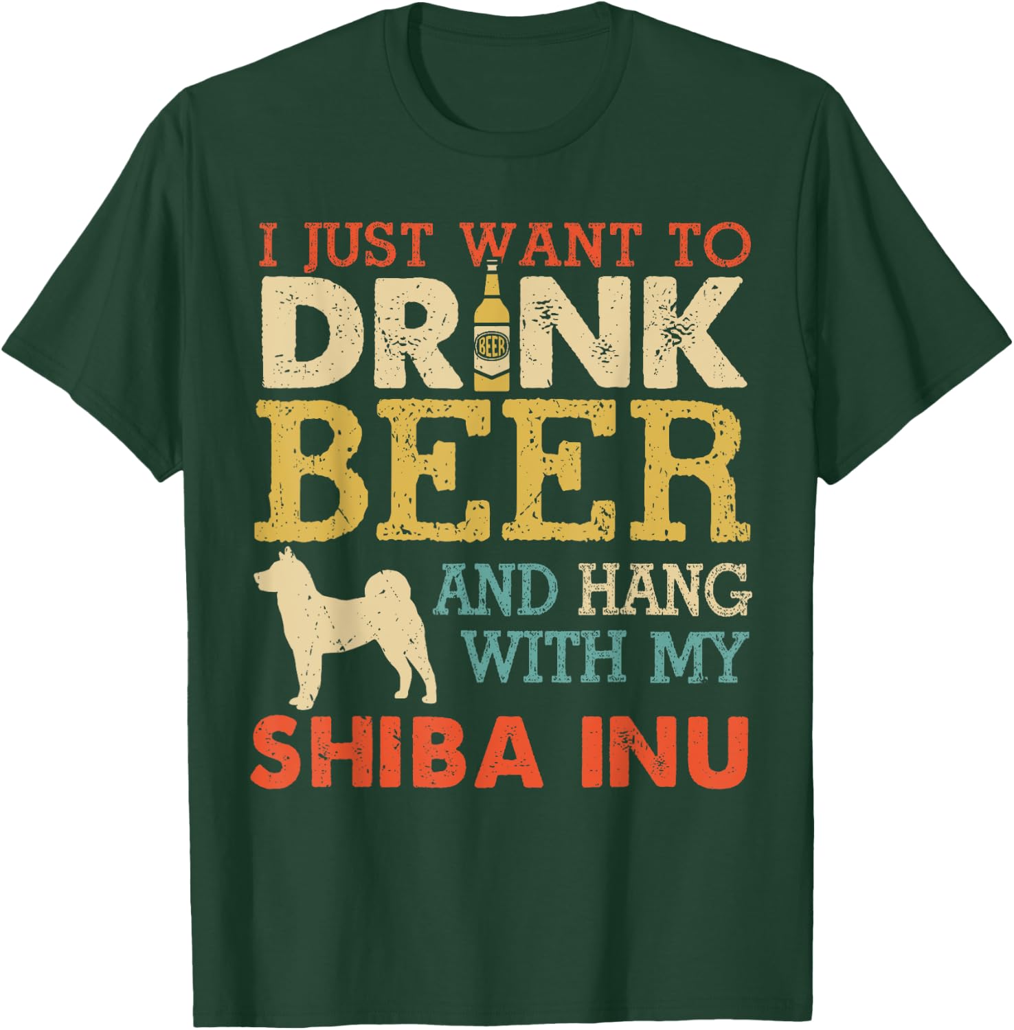 Shiba Inu Dad Drink Beer Hang With Dog Funny Men Vintage T-Shirt - T-Shirt | Forest