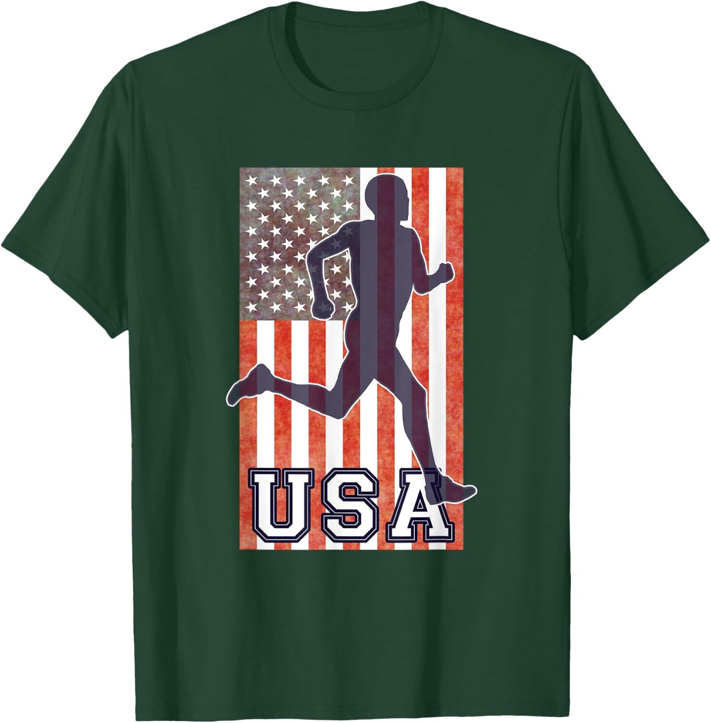 USA Running Track & Field Team American Flag Runner T-Shirt - T-Shirt | Forest