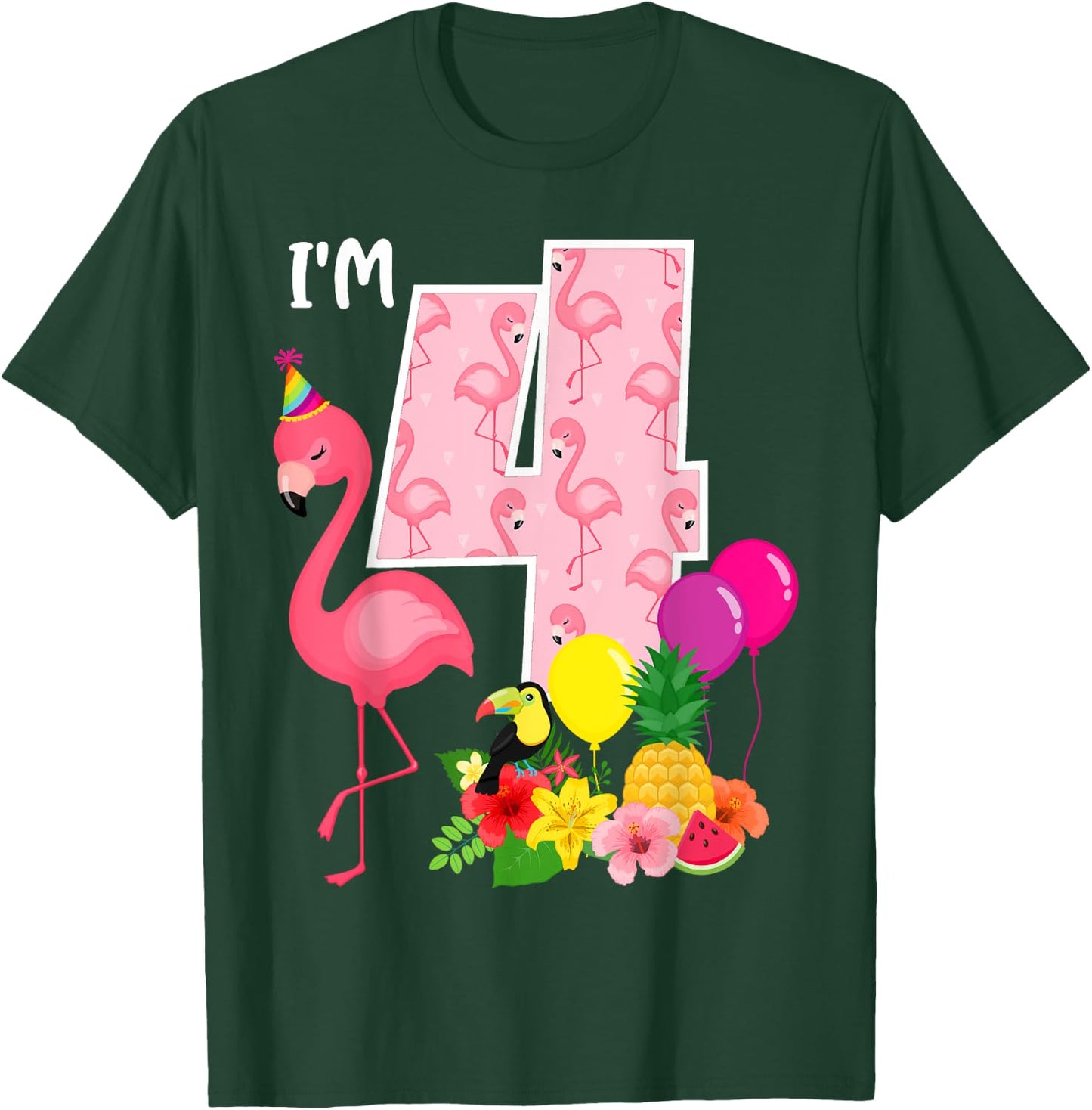 Flamingo Birthday I'm 4 Tropical Flamingo Theme 4th Birthday T-Shirt - T-Shirt | Forest